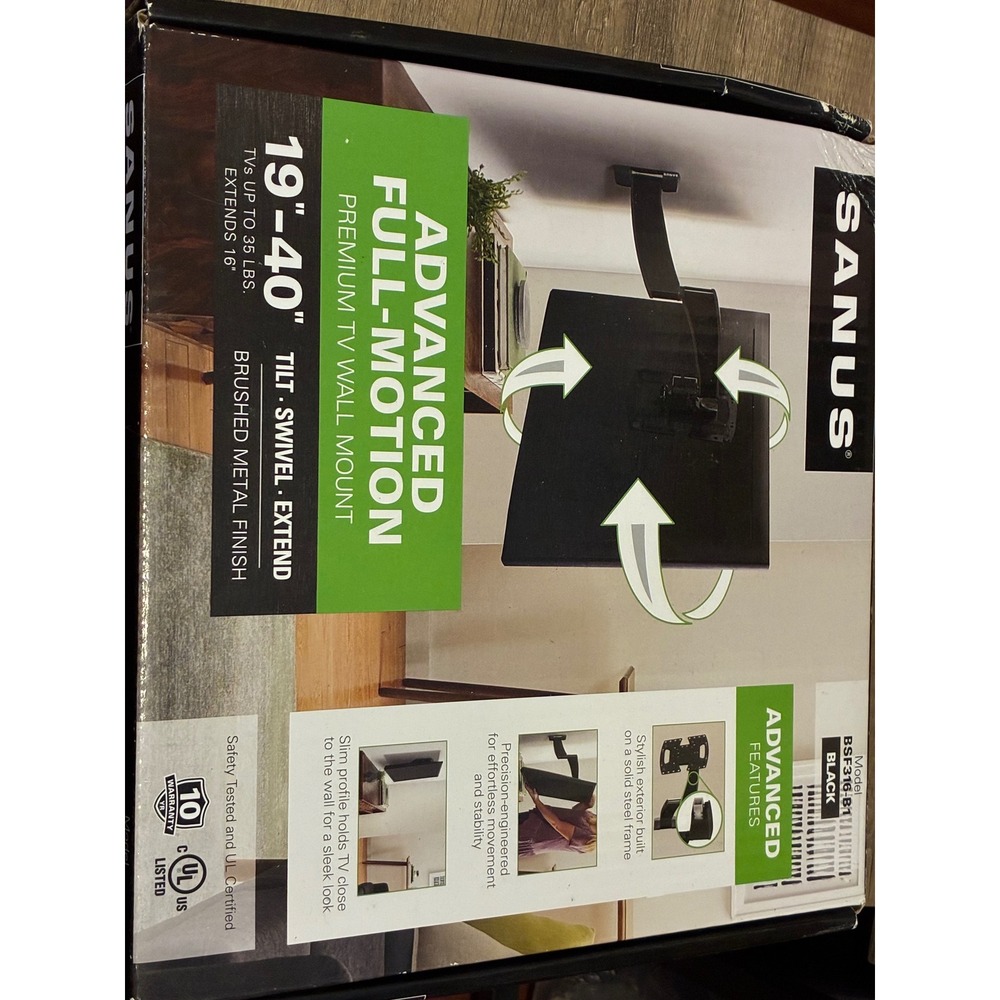 Sanus Advanced Full-Motion TV Wall Mount 19-40 inch BSF316-B1 Brushed Black